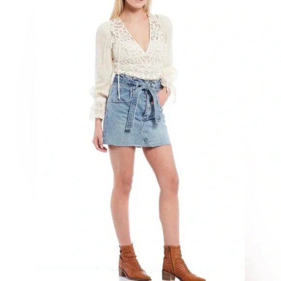 Free People Dresses & Skirts - FREE PEOPLE - East Of Eden Denim Mini  Blue Washed Skirt Sz 24